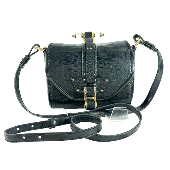 GIVENCHY Exotic Black Lizard Leather Obsedia Gothic Crossbody Bag